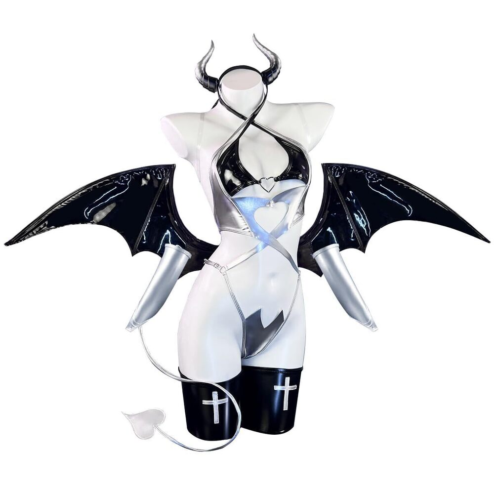 9672 Succubus costume premium pu cosplay lingerie wing devil lingerie